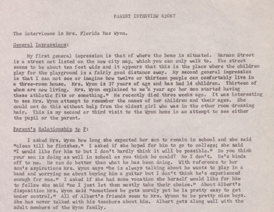 Extract from an interview with a parent, 1960. Image © Amistad Research Center